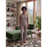 Sleeproom Bisiklet Yaka Kalp Desen Kısa Kollu Pijama Takımı - Gri - Kırmızı