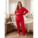 Sleeproom Bisiklet Yaka Pointel Örme Mevsimlik Kadın Pijama Takımı - Kırmızı - 2XL