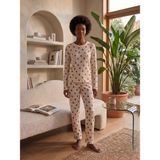 Sleeproom Bisiklet Yaka Waffle Kumaş Çilek Desen Uzun Kollu Pijama Takımı - XL