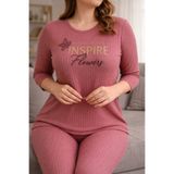 sleeproom Büyük Beden Fitilli Kumaş Pijama Takımı Günlük Rahat Ev Kombini