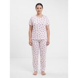 Sleeproom Büyük Beden Kadın Kalp Desen Yazlık Pijama Takımı - Beyaz - 3XL