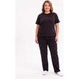 Sleeproom Büyük Beden Kadın Kalp Desen Yazlık Pijama Takımı - Siyah - 4XL