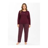 sleeproom Büyük Beden Kadın Mevsimlik Uzun Kol Awesome Bordo Pijama Takımı