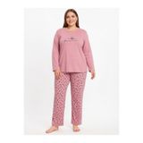 sleeproom Büyük Beden Kadın Mevsimlik Uzun Kol Awesome Pembe Pijama Takımı