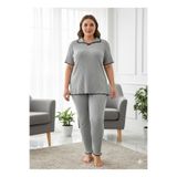 sleeproom Kadın Gri Yazlık Kaşkorse Pijama Takım (EXTRA BÜYÜK BEDEN) EN BÜYÜK BEDENİ 130 KG KADAR UYGUNDUR
