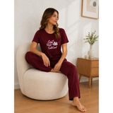 Sleeproom Likralı Viskon Great Things Bordo Kısa Kol Pijama Takım - 2XL