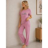 Sleeproom Likralı Viskon Great Things Lila Kısa Kol Pijama Takım - 4XL