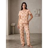 Sleeproom Viskon Düğmeli Kurabiye Desen Kısa Kol Pijama Takım - Vanilla Cookie - 2XL