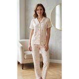 Sleeproom Viskon Düğmeli Kurdele Desen Kısa Kol Pijama Takım