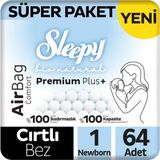 Sleepy Bio Natural Premium Plus Bantlı Bebek Bezi 1 Numara Newborn 2-5 kg 64 Adet Süper Paket