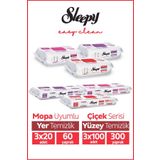 Sleepy Easy Clean Çiçek Serisi 3X100 Yüzey & 3X20 Yer Temizlik Havlusu&Mendili Karma Paket