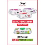 Sleepy Easy Clean Çiçek Serisi&Bergamot Yağlı Süper Mutfak Yüzey Temizlik Havlusu&Mendili(3x100+50)