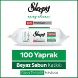 Sleepy Easy Clean Premium Beyaz Sabun Katkılı Yüzey Temizlik Havlusu Mendili 100 Yaprak