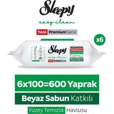 Sleepy Easy Clean Premium Beyaz Sabun Katkılı Yüzey Temizlik Havlusu Mendili 6x100 (600 Yaprak)