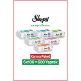 Sleepy Easy Clean Yüzey Temizlik Havlusu Mendili Doğa + Meyve Serisi 6X100 Karma Paket