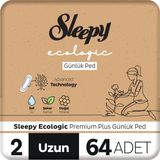 Sleepy Ecologic Premium Plus 64 Adet Uzun Günlük Ped Doğal Bambu ve Pamuk ile Sızıntı Önleyici