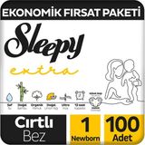 Sleepy Extra 1 Numara Newborn 100 Adet Bantlı Bebek Bezi 2 - 5 kg Hızlı Emici Teknoloji - 1 Beden