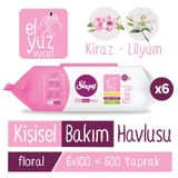 Sleepy Floral Kişisel Bakım Havlusu 6x100 600 Yaprak 6'lı Set