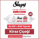 Sleepy Kiraz Çiçeği Yüzey Temizlik Havlusu Mendili 6x100 Yaprak Güçlendirilmiş Doğal Formül