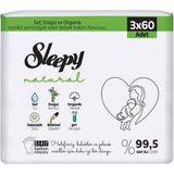 Sleepy Natural 60 Yaprak Kokusuz Islak Mendil 3'lü Paket Yenidoğanlar İçin Dermatolojik Test Edilmiş