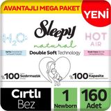 Sleepy Natural Double Soft Avantajlı Mega Paket Bebek Bezi 1 Numara Newborn 160 Adet - 1 Beden
