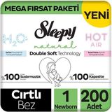 Sleepy Natural Double Soft Mega Fırsat Paketi Bebek Bezi 1 Numara Newborn 200 Adet - 1 Beden