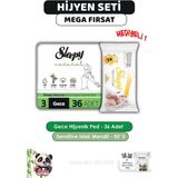 Sleepy Natural Ultra Hassas Hijyenik Ped Gece 36 Adet, Sensitive 50'li Islak Mendil ve Rosıe - 1