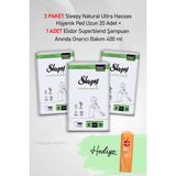 Sleepy Natural Ultra Hassas Hijyenik Ped Uzun 20 Adet x 3 ve Elidor Şampuan Bakım 400 ml - set