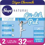 Sleepy Natural Uzun Günlük Ped - 32 Adet, Saf Su Dokunuşu ile, Doğal Bambu ve Organik Pamuk Liflerinden Üretilmiştir, Süper Ekonomik Paket