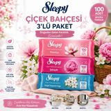 Sleepy Premium Kokular Çiçek Bahçesi 3'lü Yüzey Temizleme Mendili Manolya Şakayık Yasemin