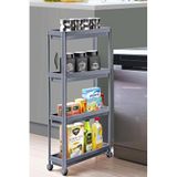 Slim 4 Katlı Tekerlekli Raf Ünitesi - Dar Alanlar İçin Mutfak ve Banyo Organizer - Baharatlık ve Havluluk Düzenleyici - Gri