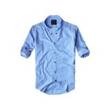 slim fit %100 pamuk kumaş hakim yaka uzun kol gömlek--açık düz mavi--