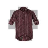 slim fit %100 pamuk kumaş hakim yaka uzun kol gömlek--bordo çizgili--