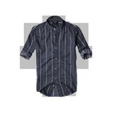 slim fit %100 pamuk kumaş hakim yaka uzun kol gömlek--koyulaci çizgili--