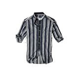 slim fit %100 pamuk kumaş hakim yaka uzun kol gömlek--laci çizgili--