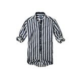 slim fit %100 pamuk kumaş hakim yaka uzun kol gömlek--lacivertçizgi-