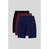 Slim Fit 3lü Paket Siyah-İndigo-Bordo Kadın Kısa Biker Tayt - 91007
