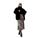 Slim Fit A Kesim Leopar Desenli Uzun Saten Etek