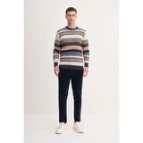 Slim Fit Akrilik Karışımlı Vintage Desenli Bisiklet Yaka Kazak - Lacivert