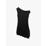 Slim Fit Asimetrik Açık Omuz Fırfırlı Mini Elbise