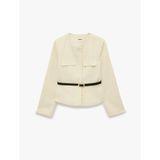 Slim Fit Asimetrik Bisiklet Yaka Kemerli Peplum Tüvit Ceket