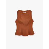 Slim Fit Asimetrik Peplum Bisiklet Yaka Kolsuz Bluz