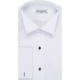 Slim Fit Ata Yaka Siyah Düğmeli Beyaz Erkek Smokin Gömlek - XS