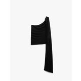 Slim Fit Bağlama Detaylı Tül Detaylı Tek Omuz Bluz