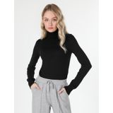 Slim Fit Balıkçı Yaka Siyah Kadın Kazak