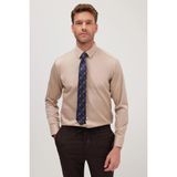Slim Fit Bej Non-Iron %100 Pamuk Doğa Dostu Ekoteks Belgeli Ütü Gerektirmez Gömlek