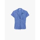 Slim Fit Bel Vurgulu Fermuar Detaylı Pötikareli Poplin Gömlek
