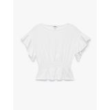 Slim Fit Bel Vurgulu Gipeli Bisiklet Yaka Fırfırlı Kısa Kollu Bluz