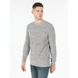 Slim Fit Bisiklet Yaka Dar Kesim Bej Erkek Kazak