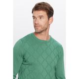 Slim Fit Bisiklet Yaka Desenli Yeşil Erkek Triko Kazak